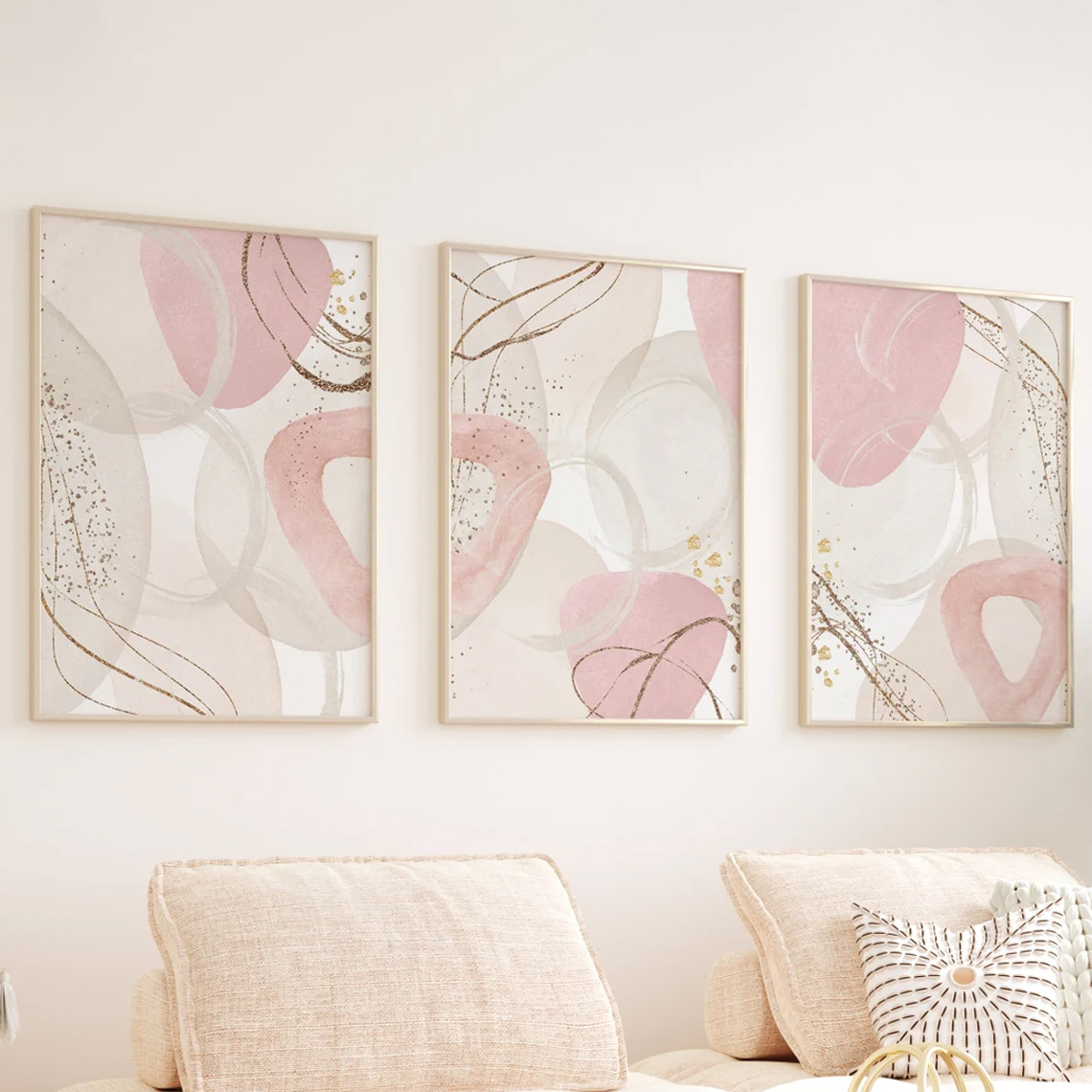 Set di 3 Quadri su Tela Rosa,  - Abstract Canvas Set recensione e prezzo
